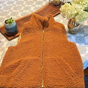 J. Crew Textured Sherpa Zip-Up Vest in Rust Orange